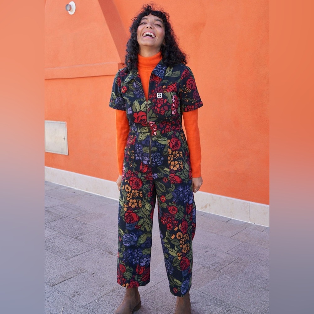 LUCY & YAK Ragan Jumpsuit: Organic Cotton- Maria Floral Pattern Boilersuit